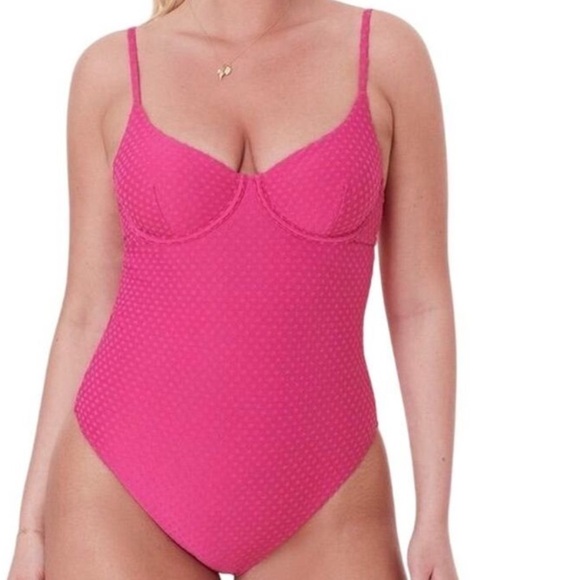 Andie Swim The Bermuda One Piece Terry Dots Swimsuit Pink size S D/DD NWT - Picture 1 of 12